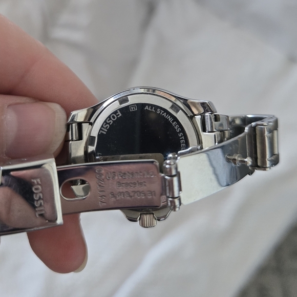 1 Inch Stainless Steel & Sapphire Blue Fossil Watch with Swarovski Crystals - Picture 5 of 6